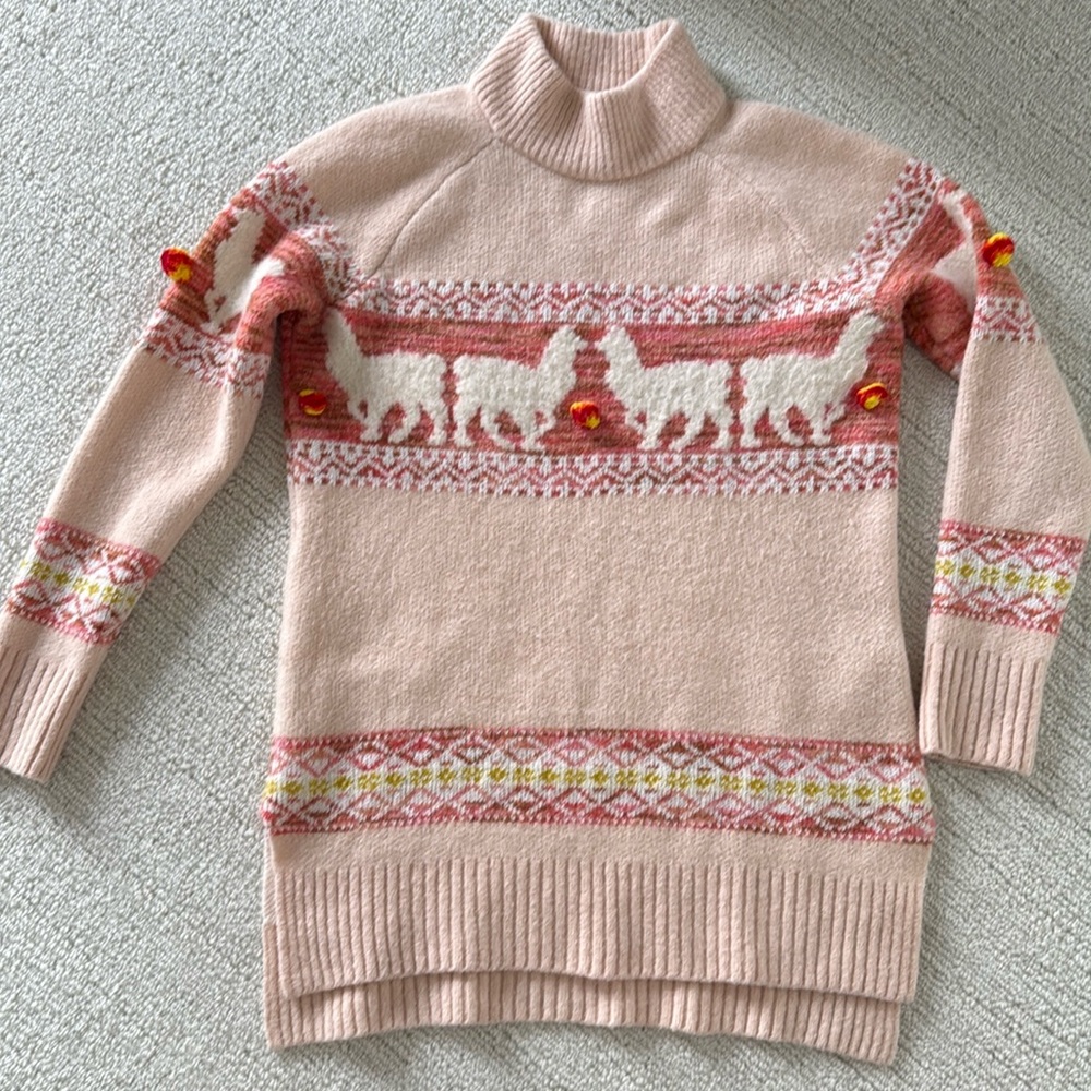 Anthropologie sweater.  Xs. Light pink with design of white llamas. Wool.
